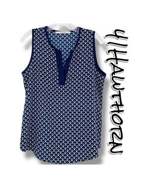 41 Hawthorn Beckett Navy Geometric Print Sleeveless Blouse Top  Womens Size S